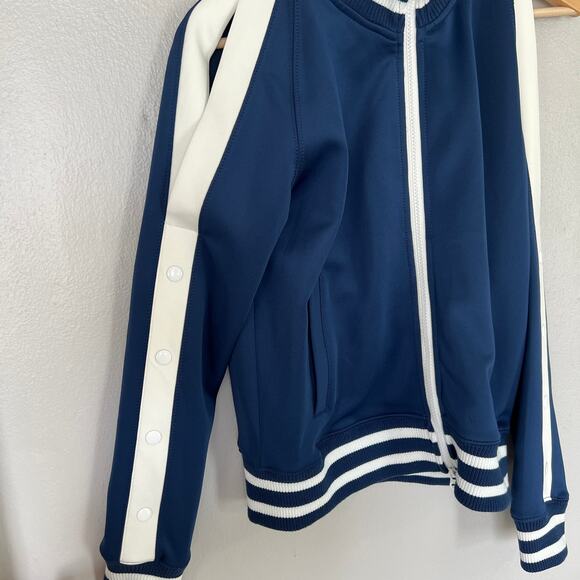 Pam & Gela Track Jacket Lightweight Zip Up Cold Shoulder Blue White Women's Sz S - Picture 5 of 10